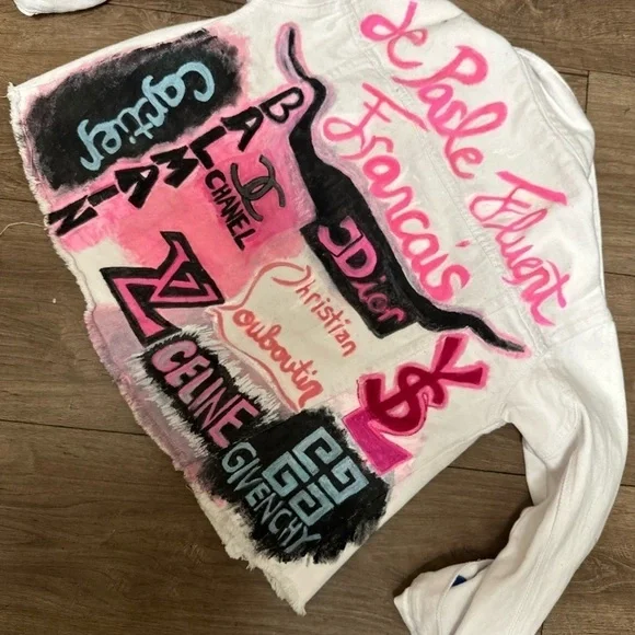 Custom painted white denim size medium Jean jacket “ - Picture 4 of 16